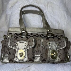 Coach Silver and Brown Shoulder Bag